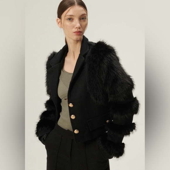 Storets Black Sabrinn Faux Fur
Sleeve Jacket. - Picture 3 of 7